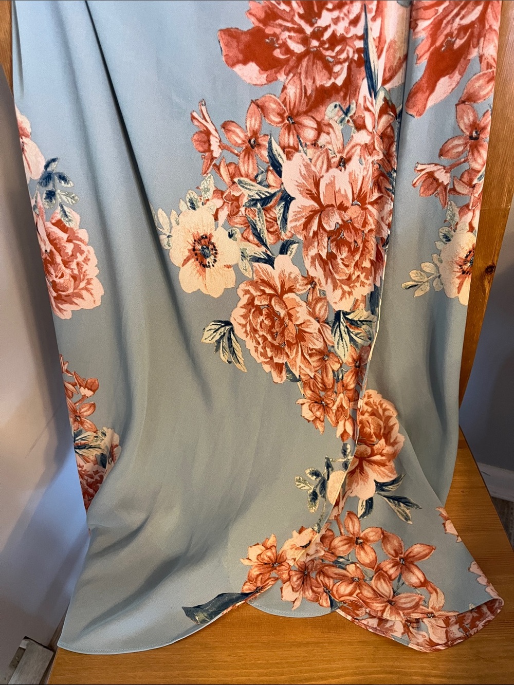 Olivaceous Light Blue Dress with Coral Floral Print Size SM  27”Waist - Picture 6 of 8